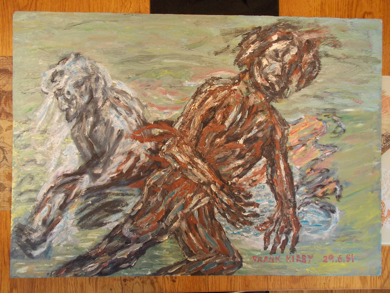 Abstract figurative painting by the British painter Frank Kirby c.1984