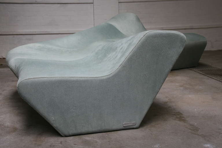 Contemporary Zaha Hadid Moraine Sofa, Aquamarine Pony Hide, circa 2004 For Sale 1
