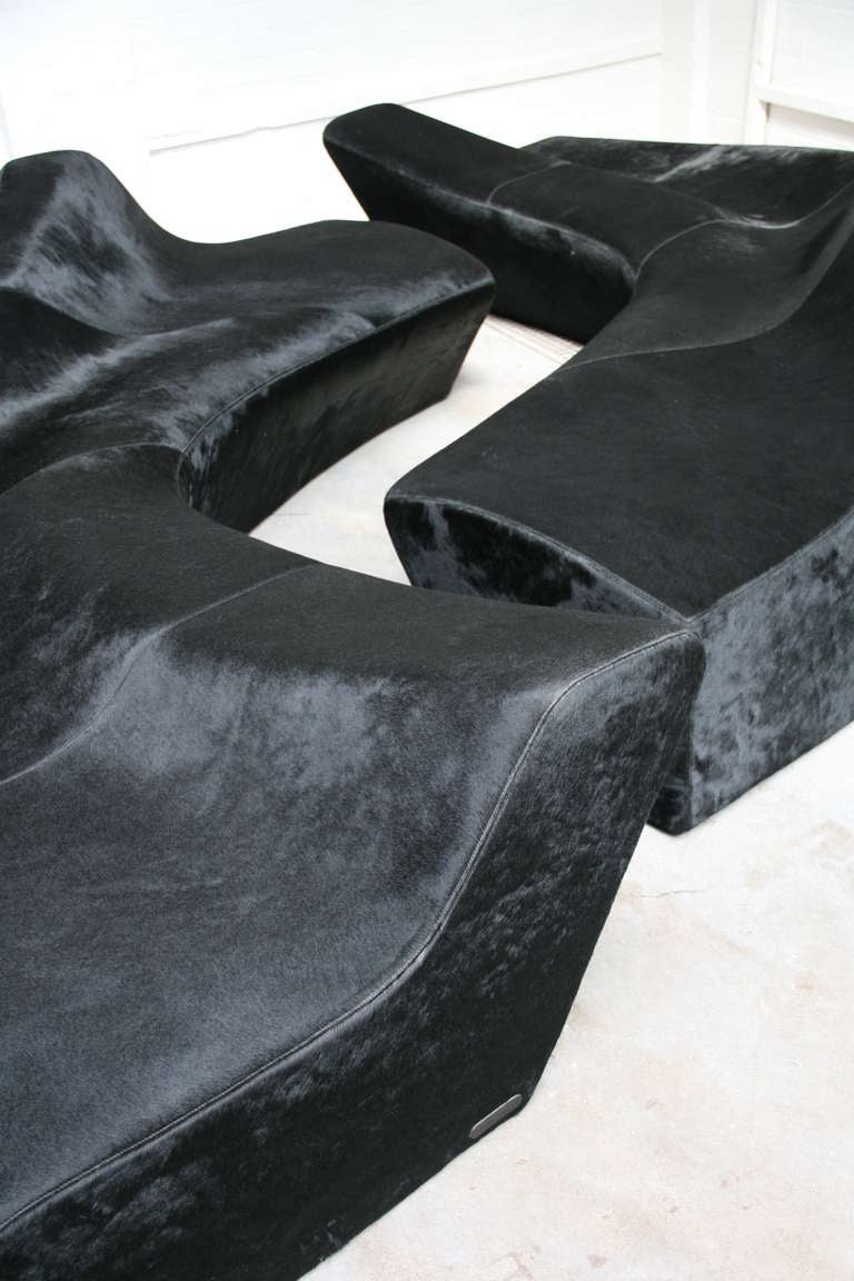 Foam Contemporary Zaha Hadid Moraine Sofas in Black Pony Hide, circa 2000