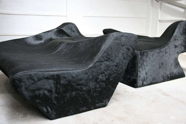 Italian Contemporary Zaha Hadid Moraine Sofas in Black Pony Hide, circa 2000