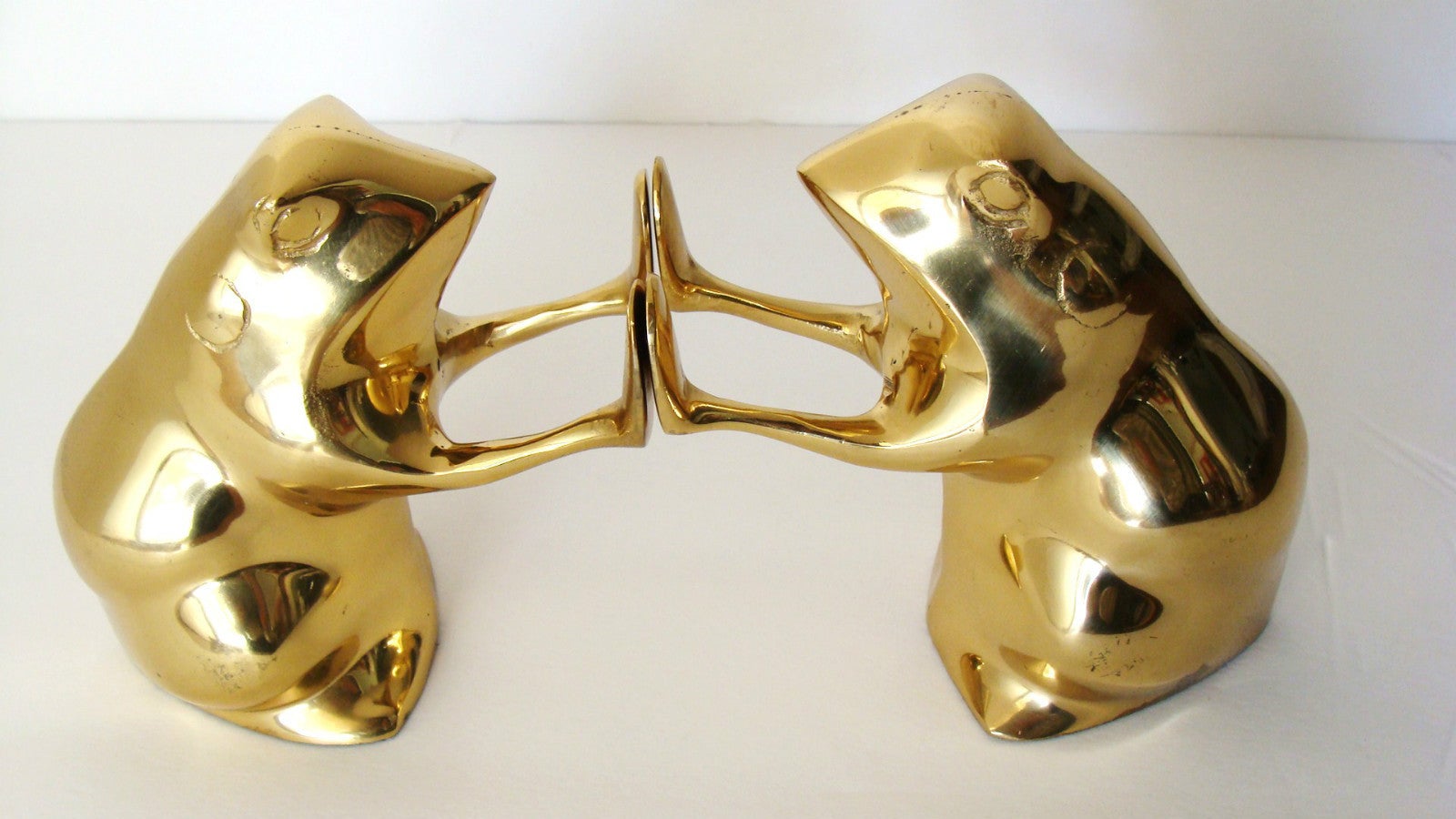 Whimsical Pair Mid Century Brass Frog Bookends For Sale