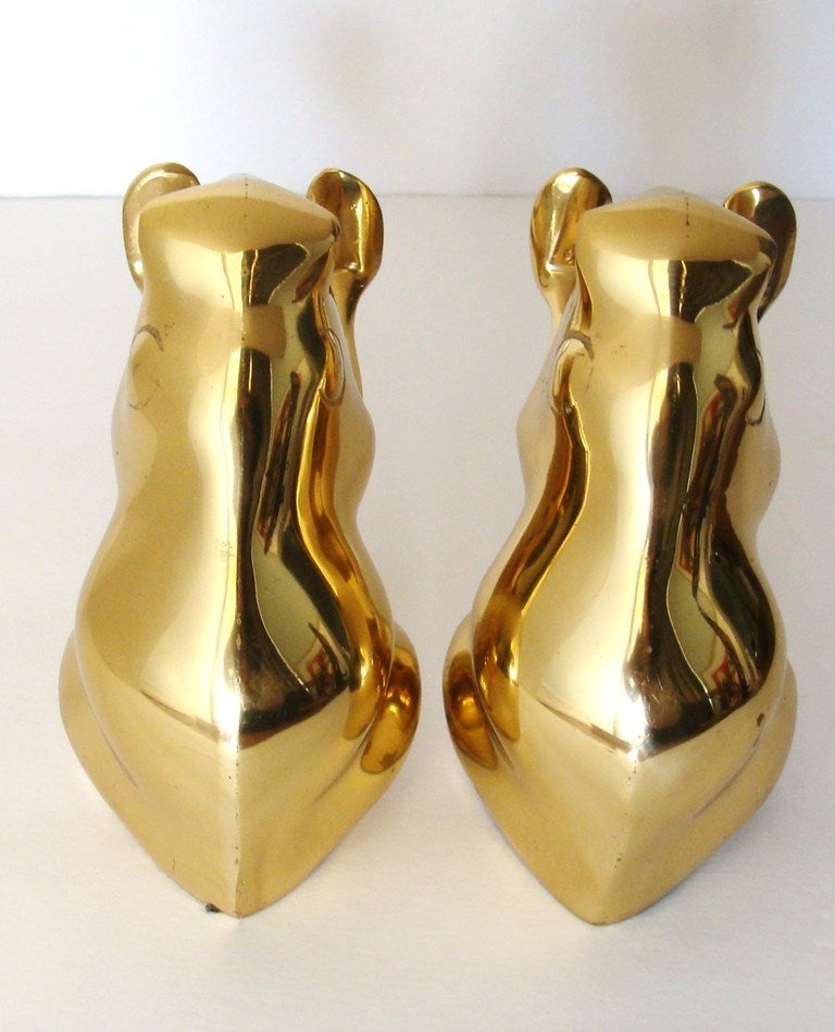 20th Century Whimsical Pair Mid Century Brass Frog Bookends For Sale