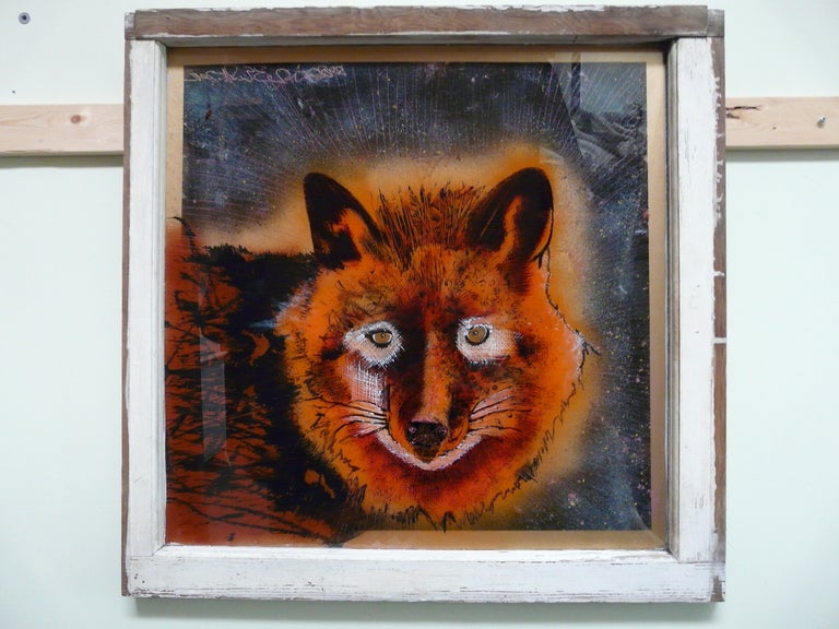 American Foxy Roxy Reverse Painted on Glass Original Painting For Sale