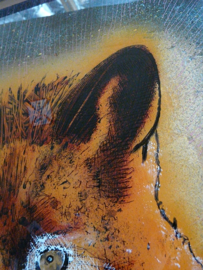Contemporary Foxy Roxy Reverse Painted on Glass Original Painting For Sale