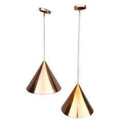Pair Rare Copper Arne Jacobsen - Poulsen Pendants