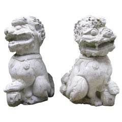 Pair Very Old Garden Foo Dogs