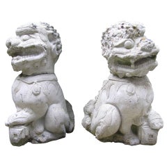 Pair Very Old Garden Foo Dogs 