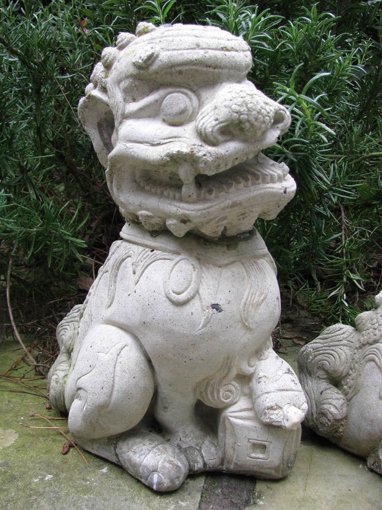 Pair Very Old Garden Foo Dogs For Sale 2