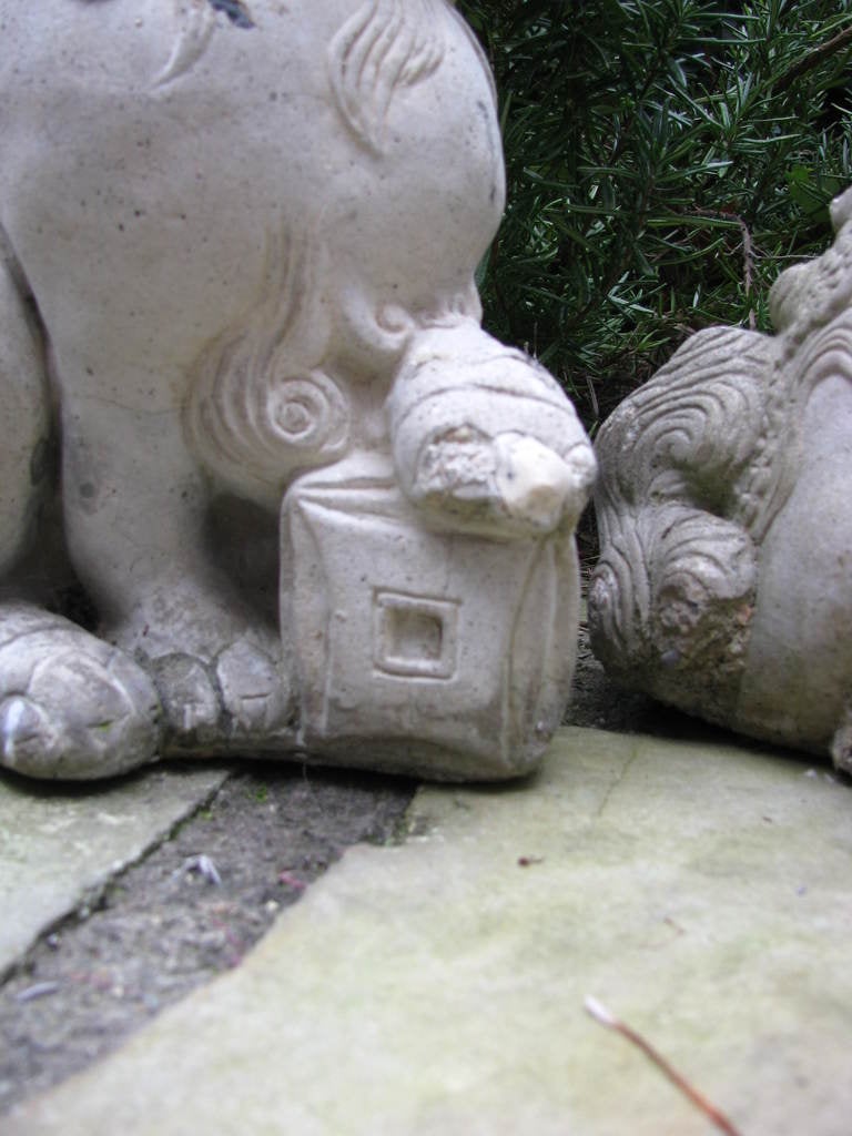 Pair Very Old Garden Foo Dogs For Sale 4