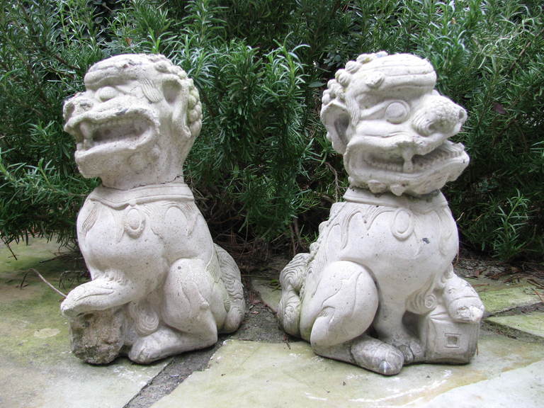 Pair Very Old Garden Foo Dogs For Sale 3