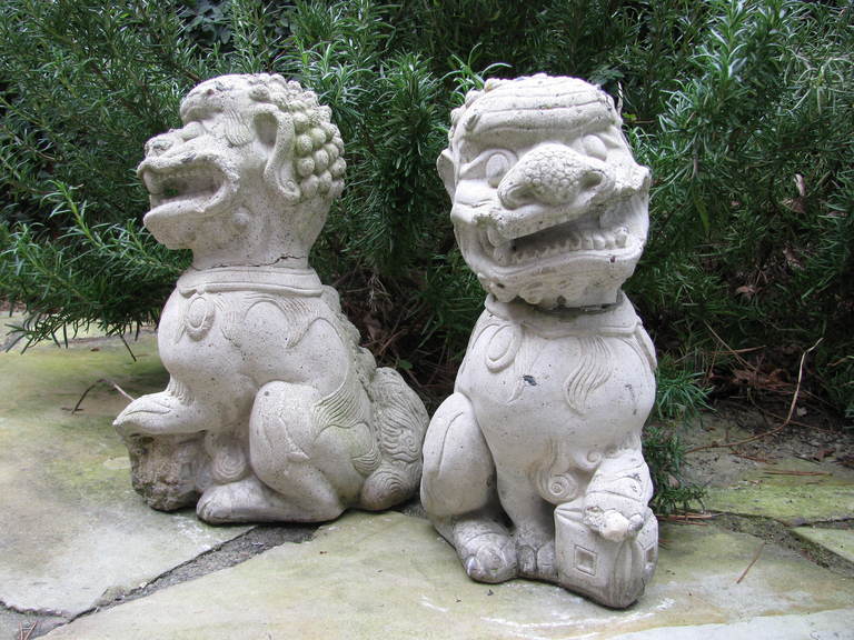 Pair Very Old Garden Foo Dogs For Sale 1