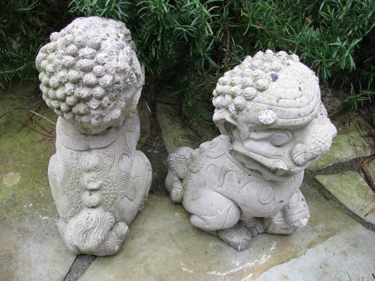 20th Century Pair Very Old Garden Foo Dogs For Sale