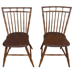 Pair Early American Birdcage Windsor Chairs