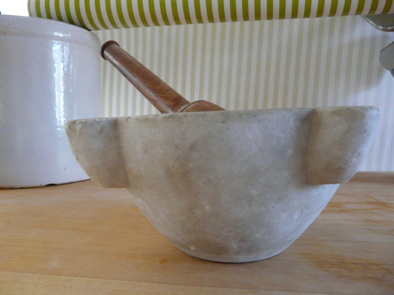 Antique English Marble Mortar & Pestle  In Distressed Condition For Sale In South Coast, CA