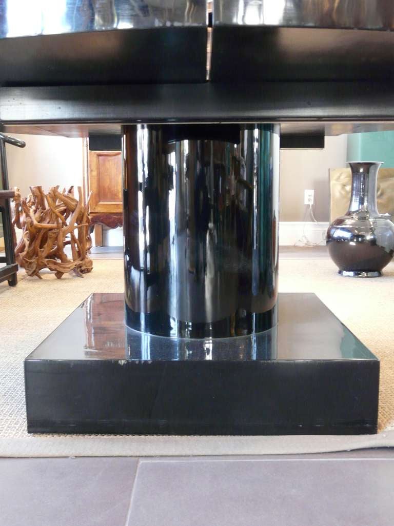 Black Piano Lacquer Dining or Center Pedestal Table For Sale 2