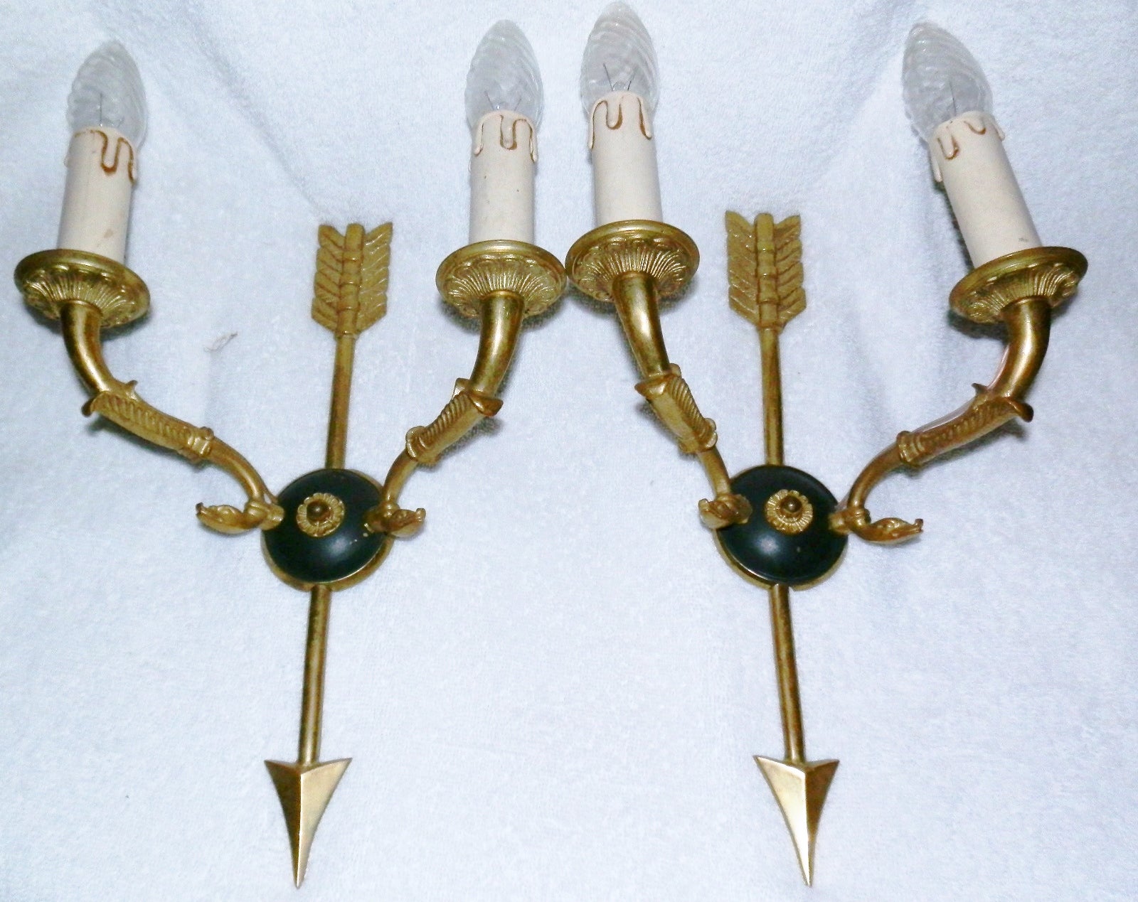 Pair Vintage French Directoire Arrow Sconces in the Manner of Maison Jansen For Sale