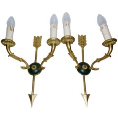 Pair Vintage French Directoire Arrow Sconces in the Manner of Maison Jansen