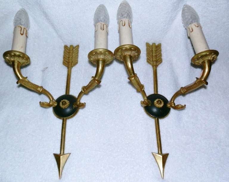 Pair Vintage French Directoire Arrow Sconces in the Manner of Maison Jansen For Sale 2