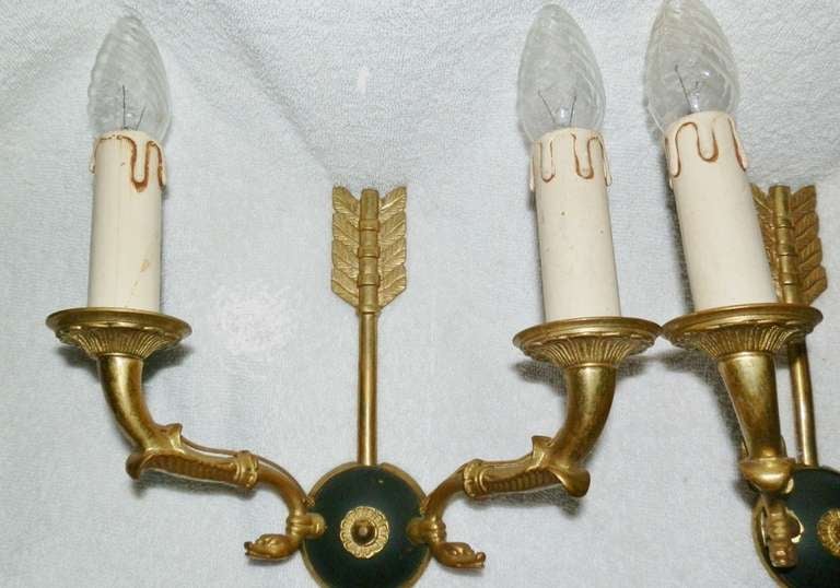Mid-20th Century Pair Vintage French Directoire Arrow Sconces in the Manner of Maison Jansen For Sale
