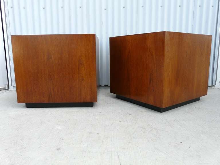 Pair Mid Century Modern Walnut Cube End Tables Vintage