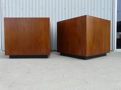 Pair Mid Century Modern Walnut Cube End Tables Vintage