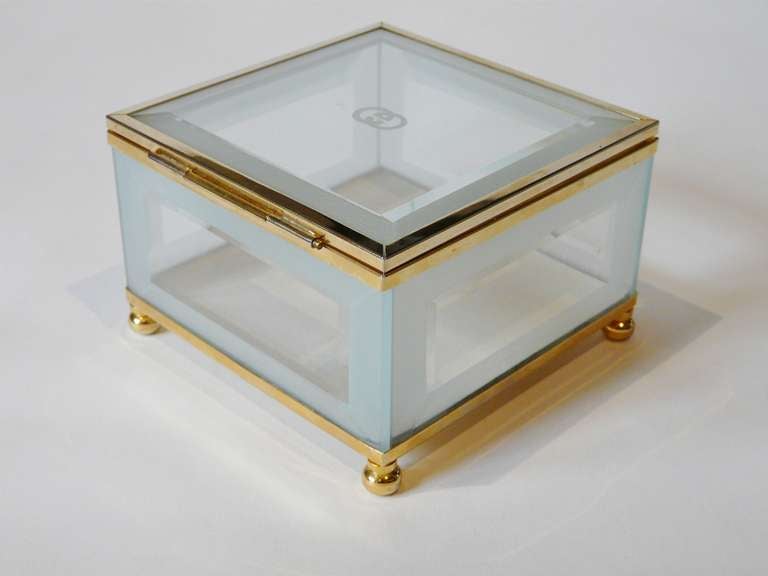 20th Century Vintage Gucci Glass & Brass Dresser Box Jewelry Casket For Sale