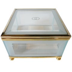 Vintage Gucci Glass & Brass Dresser Box Jewelry Casket