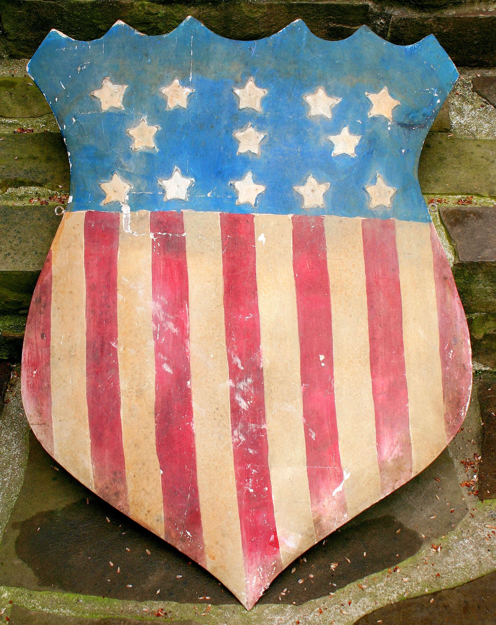 Large Old Trade Sign American Flag Shield Folk Art For Sale