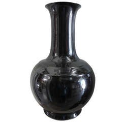Impressive Old Chinese Porcelain Vase 2' Tall in Black Glaze Dramatic