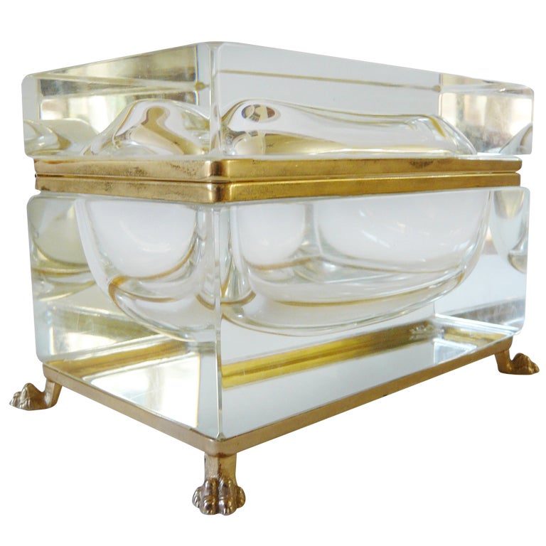 Large Dore Mounted Crystal Box Casket on Hairy Paw Feet Murano For Sale