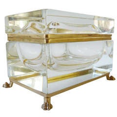 Large Dore Mounted Crystal Box Casket on Hairy Paw Feet Murano