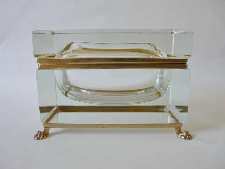 20th Century Large Dore Mounted Crystal Box Casket on Hairy Paw Feet Murano For Sale