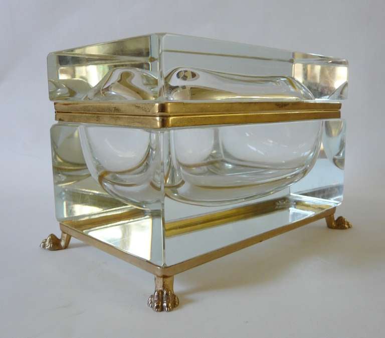 Fabulous rectangular crystal  casket having exquisite dore fittings and mounted on beautifully cast and articulated 'hairy paw' feet. More than likely Italian though fittings suggest French - perhaps this was a perfect marriage of both with the