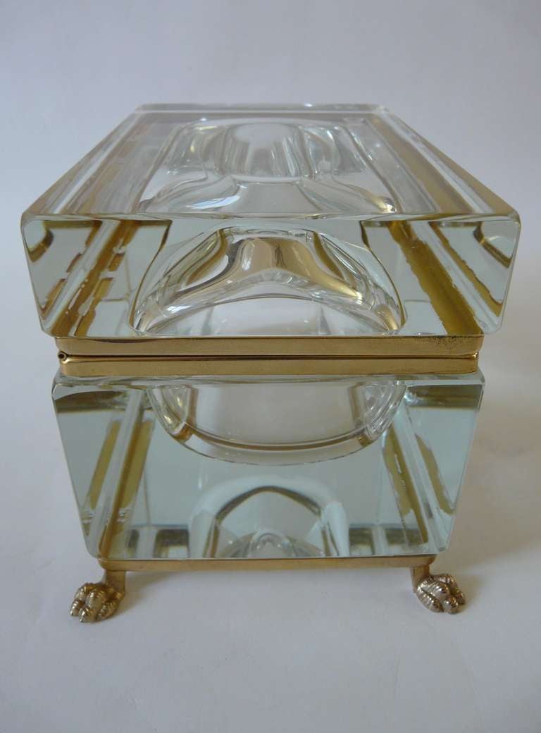 Glass Large Dore Mounted Crystal Box Casket on Hairy Paw Feet Murano For Sale