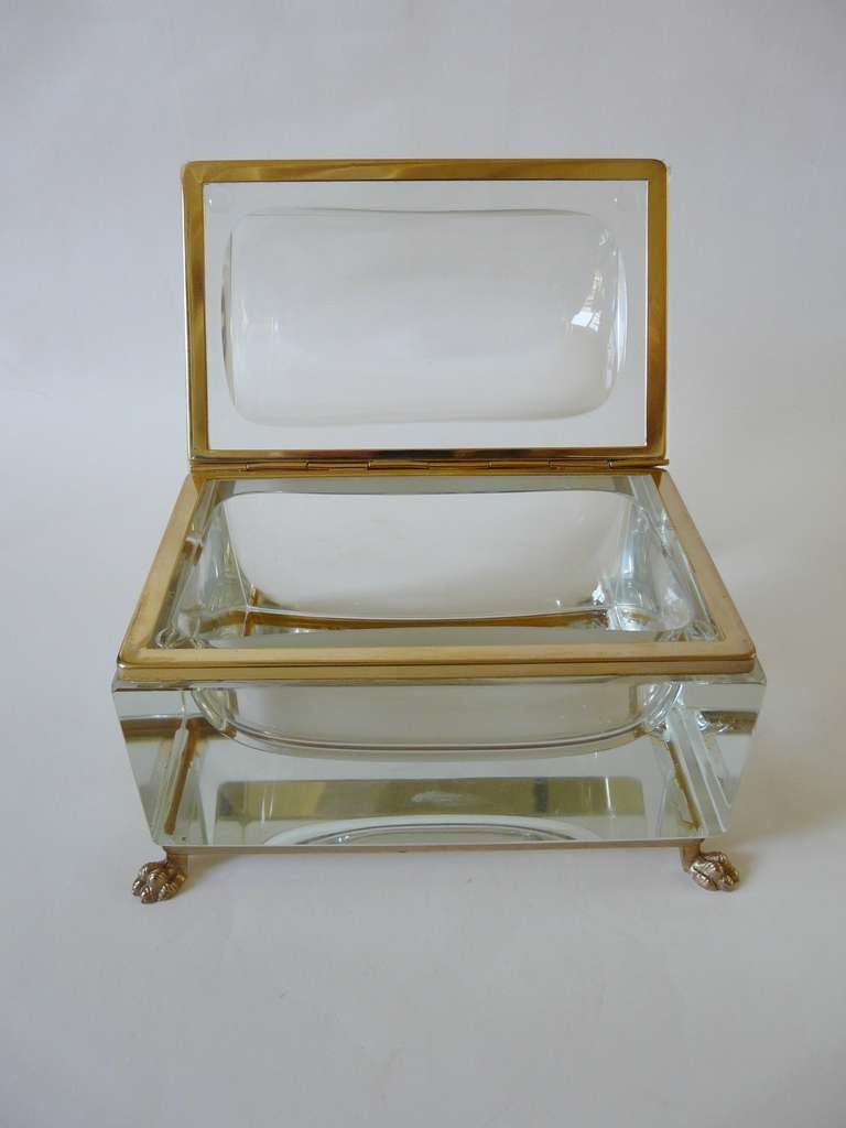Italian Large Dore Mounted Crystal Box Casket on Hairy Paw Feet Murano For Sale