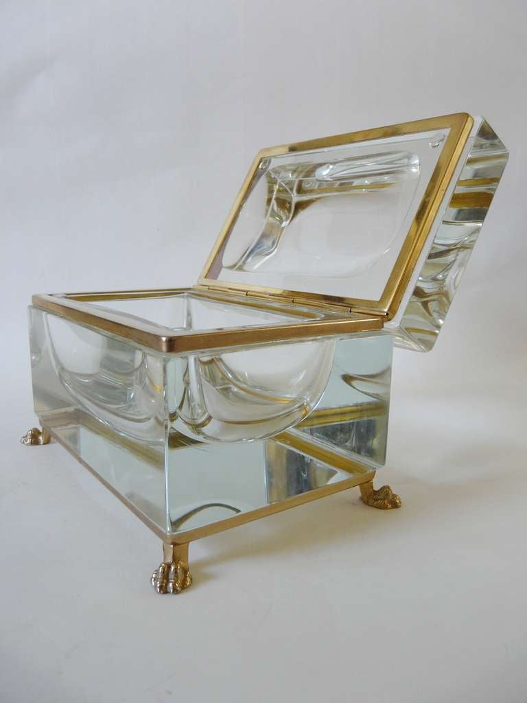 Large Dore Mounted Crystal Box Casket on Hairy Paw Feet Murano In Excellent Condition For Sale In South Coast, CA