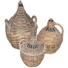 Group of 3 Vintage French Provencal Bonbonnieres / Demijonns in Basket