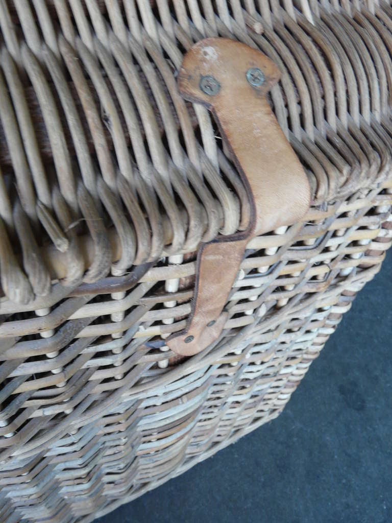 Antique Large Basket Trunk Leather Handles Touring Era 3