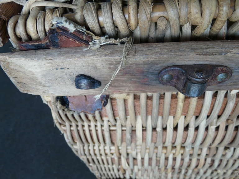 Antique Large Basket Trunk Leather Handles Touring Era 2