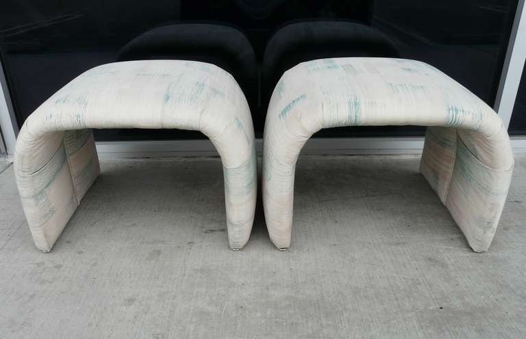 Pair Karl Springer Style Stools 70's 80's Modern Transitional
