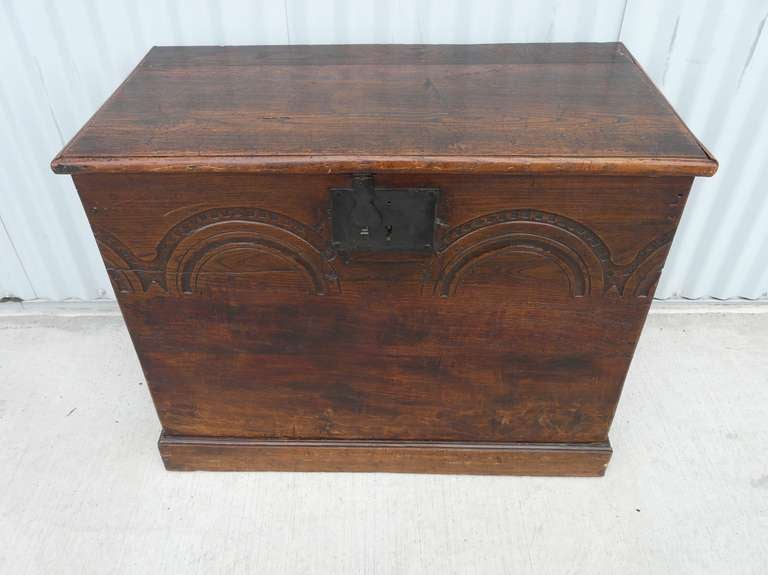 Wonderful English Oak Chest of a smaller and interesting size, this was from the carriage / coach dispatcher's office of Buckingham Palace from a wonderful collection of furnishings as well as documentation of carriage orders ordering pick-ups of