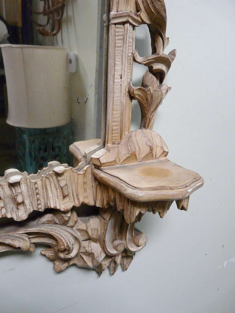 Large Limed Wood Mirror Carved Pagodas Chinoiserie Antique In Good Condition For Sale In South Coast, CA