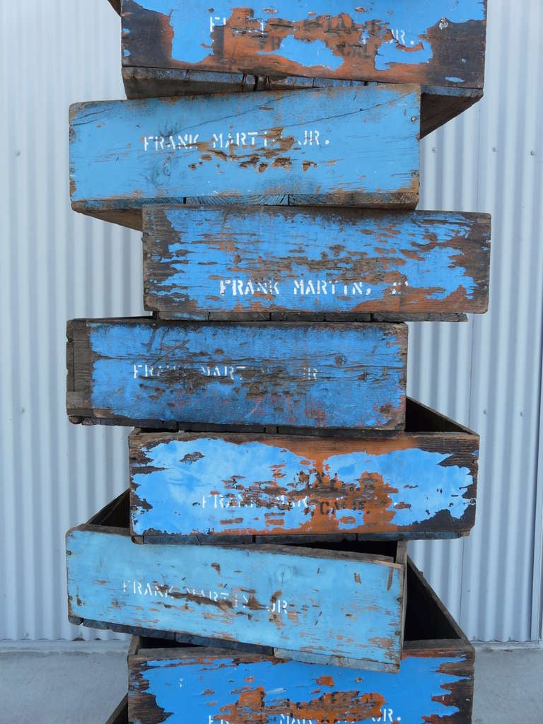 10 Large Vintage Vineyard Wood Crates Painted Cerulean Blue Planters Boxes For Sale 1