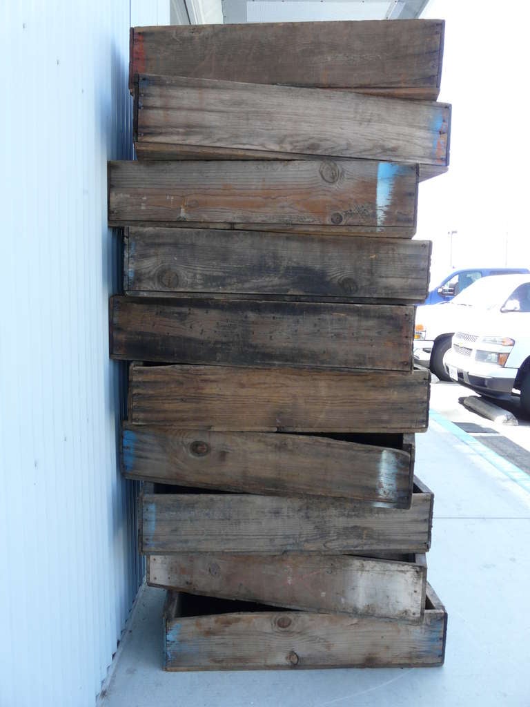 10 Large Vintage Vineyard Wood Crates Painted Cerulean Blue Planters Boxes For Sale 4