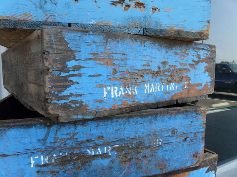 10 Large Vintage Vineyard Wood Crates Painted Cerulean Blue Planters Boxes For Sale 2