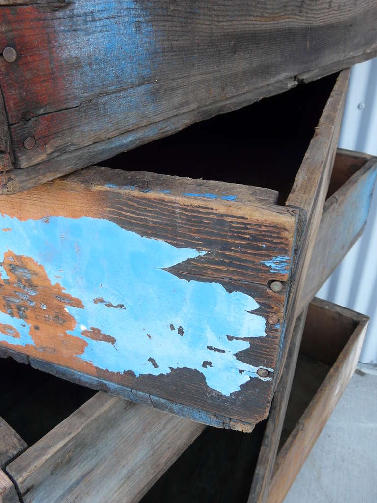 10 Large Vintage Vineyard Wood Crates Painted Cerulean Blue Planters Boxes For Sale 3