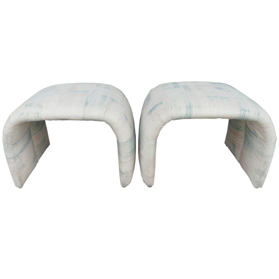 Pair Karl Springer Style Stools 70's 80's Modern Transitional For Sale