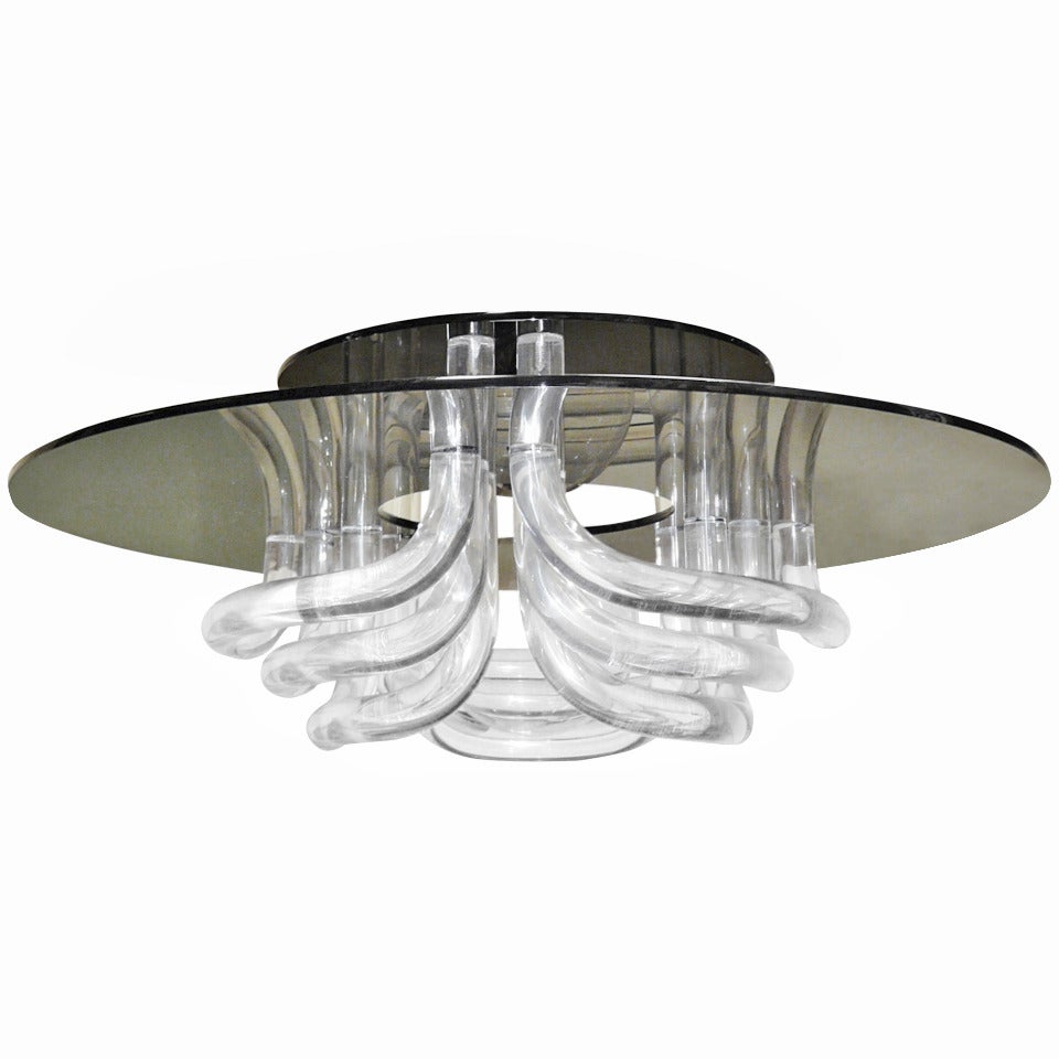 Vintage Lucite Chandelier Sculptural 2 Tier Modern Fixture For Sale