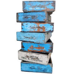 10 Large Vintage Vineyard Wood Crates Painted Cerulean Blue Planters Boxes