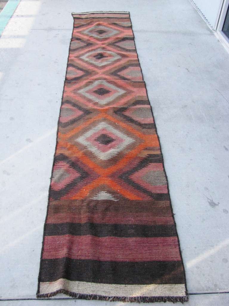 Old Turkish Wool Runner Colorful Anatolian Kilim Gorgeous In Good Condition For Sale In South Coast, CA